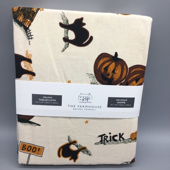 Rachel Ashwell Primitive Halloween Tablecloth Haunted House Pumpkin Cat 60x84 - Picture 7 of 10
